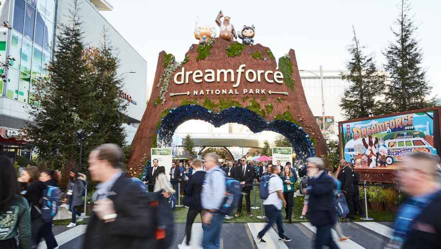 What is Dreamforce? View of attendees walking through Salesforce’s annual event