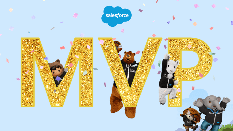 Salesforce characters celebrate the new Salesforce MVPs