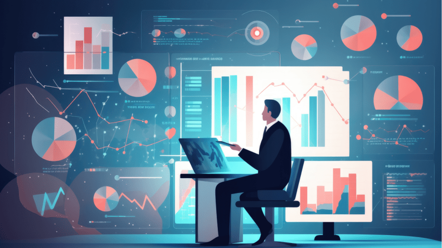 A business professional looks at charts and considers a data governance framework.